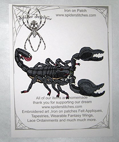 Spider Stitches Emperor Scorpion Pandinus Imperator Iron on Patch - 1 Rectangular Patch - Gothic Animal Theme - Black - Fabric Iron-On Transfers