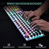 AULA F2088 Typewriter Style Mechanical Gaming Keyboard Blue Switches,Rainbow LED Backlit,Removable Wrist Rest,Media Control Knob,Retro Punk Round Keycaps,USB Wired Computer Keyboard