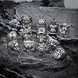 MollyQueen 12 Pieces Vintage Punk Rings Set, Stainless Steel Gothic Biker Adjustable Rings Skeleton Skull Tiger Ring Drgon Lion Head Ring (12PCS)