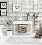 Froluya Vintage Tile Peel and Stick Wallpaper Distressed White Tin Tile Contact Paper 16.9” x 196.8” Faux 3D Embossed Self Adhesive Wallpaper for Kitchen Waterproof Removable Wallpaper Decor Vinyl