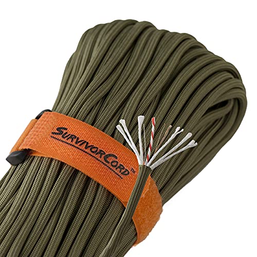 TITAN Survival Patented Paracord 550 - 25ft, 100ft, 500ft & Color Options - 620LB Strength Survival Paracord Military Spec with 3 Strands - Heavy Duty Hank Cord for Camping & Outdoors with Firestarter