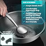 LUMAI Steel Wool Scrubber Dish Brush with Handle, Deep Cleaning Metal Scrubber Set, Steel Scrubber for Dishes, Metal Dish Scrubber, Metal Scrubbers for Cleaning Dishes (Silver)