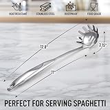 Zulay Kitchen Premium Stainless Steel Spaghetti Spoon - Pasta Spoon with Teeth - Metal Pasta Spoon - Pasta Fork Noodle Spoon - Easy to Use & Clean Pasta Utensil - 12’ Pasta Server