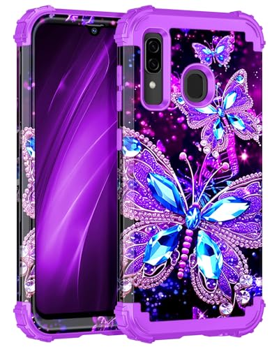 Miqala for Galaxy A20/A30/A50 Case,Glow in The Dark Three Layer Heavy Duty Shockproof Full Body Hard Plastic Bumper+Soft Silicone Protective Case for Samsung Galaxy A20/A30/A50,Amaranth Dark
