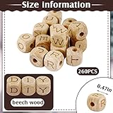 Civaner 260 Pieces 0.47 Inch Beech Wood Beads with Initial 26 Letters Natural Wooden Loose Lette Alphabet Beads for Jewelry Making and DIY Craft Projects