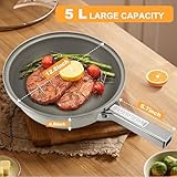 AEWHALE Hot Pot Electric,5L Multifunctional Electric Pot for Cooking,1600W Non-Stick Frying Pans for Steak, Egg, Ramen, Soup with Temperature Adjustment， Titanium Stainless