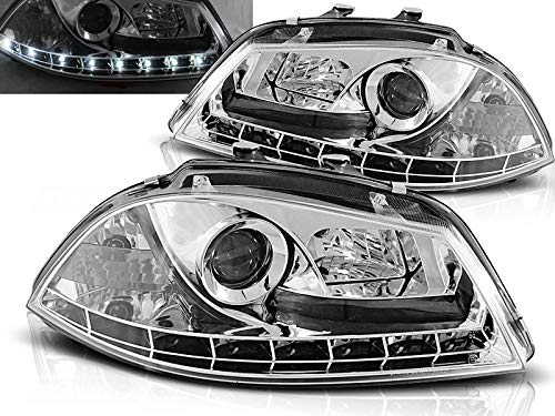 Headlights compatible with Seat Ibiza 6L 2002 2003 2004 2005 2006 2007 2008 GV-1542 Front Lights Car Lamps Headlamp Headlamps Driver And Passenger Side Complete Set Headlight Assembly Daylight Chrome