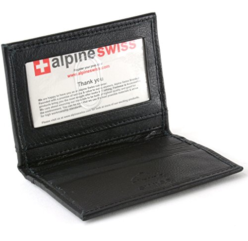 Alpine Swiss Thin Front Pocket Wallet Business Card Case 2 ID Window 6 Card Slot Black