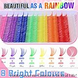 Colored Lash Clusters 300Pcs Individual Lashes D Curl 14mm/16mm Mixed 8 Colors Rainbow DIY Eyelash Extension Colorful Cluster Lashes with White Eyelash Clusters Pack