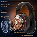 Gtheos 2.4GHz Wireless Gaming Headset for PS5, PS4 Fortnite & Call of Duty/FPS Gamers, PC, Nintendo Switch, Gaming Headphones with Mic, Bluetooth 5.3 Gaming Headset, Stereo Sound, Red Light -BlackRed