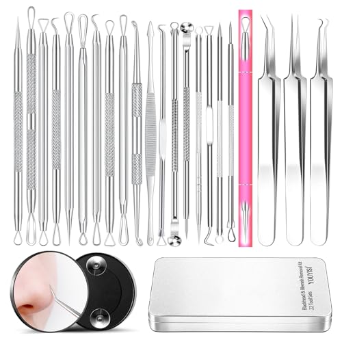 2025 Professional Pimple Popper Tool Kit - 22 PCS Blackhead Remover Tools for Acne and Zit Popping Comedone Extractor with Magnifying Glass