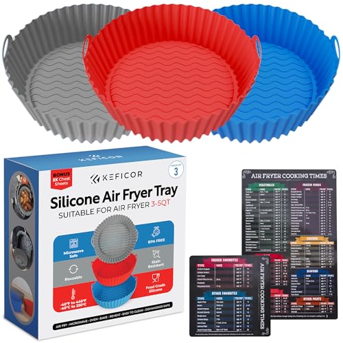 Silicone Air Fryer Liners Round 3 Pack - Airfryer Liners, Silicone Air Fryer Liners Reusable, Air Fryer Liner, Air Fryer Silicone Liners for Air Fryer Basket