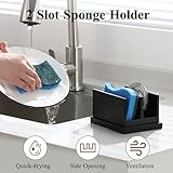 Luxspire Kitchen Sponge Holder for Sink, Dish Sponge Holder with 2 Compartments, Sponge Caddy for Kitchen Sink Counter, Sponge Holder with Drain Tray, Matte Black