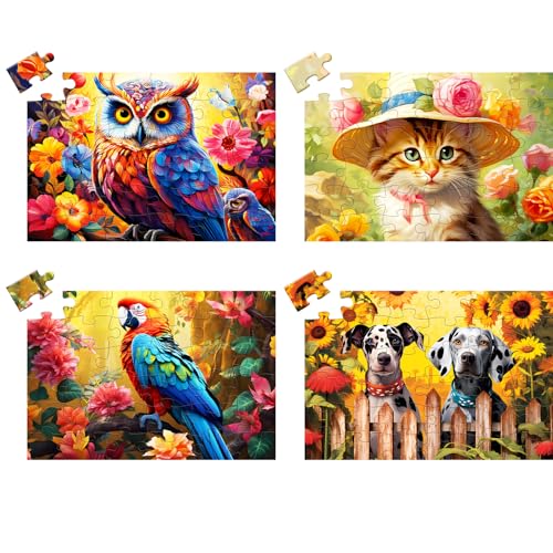 4 Pack 36 Large Piece Puzzles for Seniors,Dementia Puzzle Alzheimer's Activities for Seniors Dogs Parrots Cats Owls Easy Puzzle Memory Games for Seniors Gift for Elderly Seniors Adult