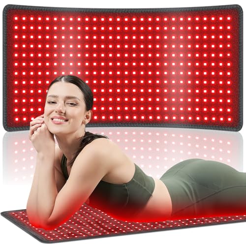 Red Light Therapy Pad for Body 406 LEDs 660nm & 850nm, 60W Foldable Near Infrared Light Mat with 5 Level Heating Mode, Smart Temp & Timer, Back, Waist, Shoulder Muscle & Pain Relief