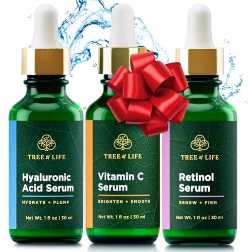 Tree of Life Beauty Facial Skin Care Set, Brightening, Firming, Hydrating, Dry Face, Dermatologist Tested - Trio Power Kit, Vitamin C, Retinol and Hyaluronic Acid, 3 count of 1 Fl Oz