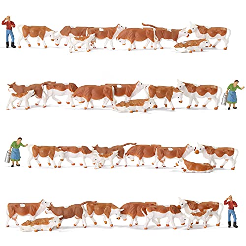 AN8719 Model Train Railway Painted Farm Animals HO Scale 1:87 Model Brown Cows Cattle Shepherd