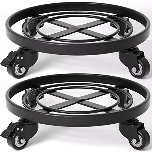 AMAGABELI GARDEN & HOME Plant Caddy with Wheels Heavy Duty 14“ 2 Pack Rolling Plant Stand Plant Dolly Iron Wheeled Lockable Casters Round Pot Mover Rollers Indoor Outdoor Planter Trolley Metal