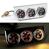 2" 52mm Chrome Panel 3in1 Car Meter Oil Pressure Fahrenheit Water Temp Ammeter Triple Gauge Kit Set Black Face