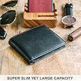 STAY FINE Personalized Wallet for Men, Custom Engraved Leather RFID Blocking Bifold, 2 ID Windows, 8 Card Slots, Gift for Him, Black