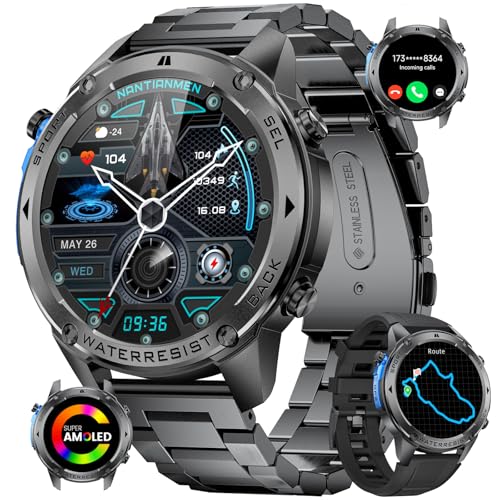 LIGE GPS Military Smart Watch for Men, Compass GPS Running Watch, 170+ Sport Modes Fitness Tracker Watch, 1.43'' AMOLED Smart Watches, Rugged Smart Watch for Android iOS