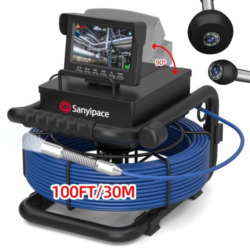 Sanyipace Sewer Camera 100FT/30M, 5600mAh Battery, 0.67in/17mm Pipe Inspection Camera with Light, DVR & Audio Recorder, 4.3" Screen, 8 LEDs, 1000TVL Plumbing Snake Camera, Included 16GB Card