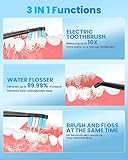 UNINGOPI Electric Toothbrush with Water flosser, 3 in 1 Teeth Cleaning Kit with 7 Modes, Electric Toothbrush and flosser Combofor Adults, Water Flosser Portable for Travel and Home (Black)