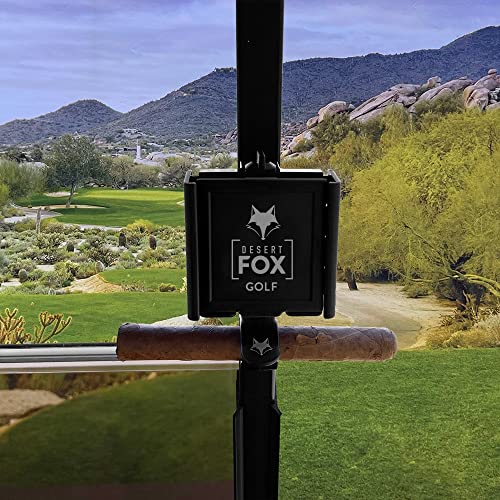 Desert Fox Golf Phone Caddy + Cigar Holder – Adjustable Golf Cart Phone Mount with Secure Cigar Clip – Hands-Free GPS & Golf App Access – Fits All Phones & Cigars (Black)