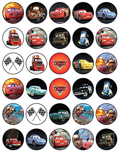 30 x Edible Cupcake Toppers – Cars Lightning McQueen Themed Collection of Edible Cake Decorations | Uncut Edible on Wafer Sheet