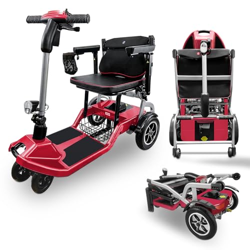 ZiiLIF R3b-Mobility Scooters for Seniors Adults Ultra Lightweight Electric Powered Folding 4 Wheel Mobility Scooter with Headlight Cup Holder, Compact & Convenient for Travel Airline Approved, Red