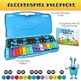 MINIARTIS Glockenspiel Xylophone | 25 Note Colorful Metal Keys Xylophone for Kids | Percussion Musical Instrument | Educational Music Toy Includes Music Songbook, Mallets and Blue Carry Case