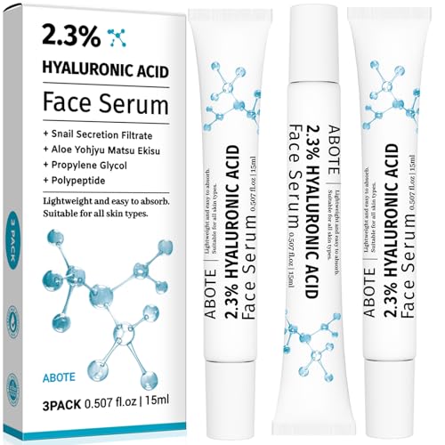 ABOTE 2.3% Hyaluronic Acid Serum for Face with 1% Snail Secretion Filtrate Deep Moisturizing Anti-Aging Anti-Wrinkle (3Pack-Each 0.507 fl.oz | 15ml)