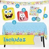 Unique Spongebob Birthday Decorations | Spongebob Party Decorations | Spongebob Party Supplies | Serves 16 Guests | With Banner, Spongebob Tablecloth, Dinner & Cake Plates, Napkins, Forks, Button