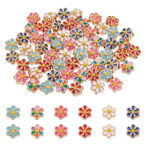 PH PandaHall 60pcs Flower Enamel Beads 6 Colors Floral Spacer Beads Loose Beads Craft Beads Spacers for Valentine Friendship Bracelets Necklaces Earring Jewelry Making Christmas Tree Ornament