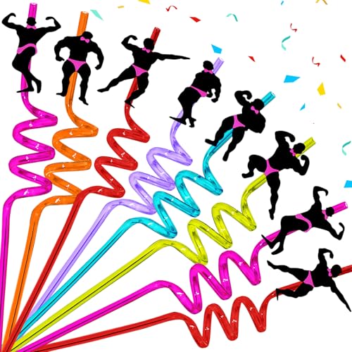 JUNUO 24Pcs Reusable Bachelorette Straws，Bachelorette Party Supplies Decorations,Suitable For Bodybuilding-Themed Party and Bridal Shower Male Dancer Decorations With 2 Cleaning Brushes