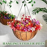 Roowest 4 PCS 16 Inch Metal Hanging Planter Basket Flower Holder Hanging Pots with Coconut Fiber Coir Liners Wire Chain Round Planter Plant Hanger for Indoor Patio Garden Home Balcony Decor