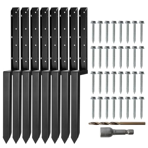 Fence Post Repair Kit Fence Post Anchor, Fence Post Spikes & Brackets, Durable Fence Stakes for Wood & Metal Fences, 8 Pack, Black