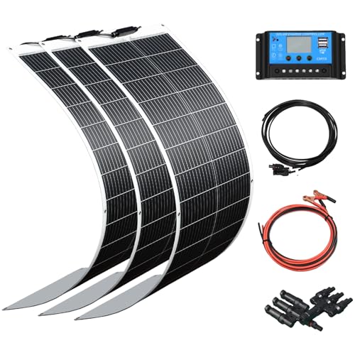 XINPUGUANG 100W Flexible Solar Panels 300w 12V Solar System Kit Monocrystalline Cell Module 30A Controller for Off Grid Solar Battery Charge for RV Boat Trailer Cabin(300W)