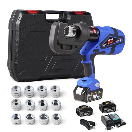 MMNZE Electric Hydraulic Cable Lug Crimper Pliers Rechargeable Crimping Tool 12 Ton Electrical Terminal Cable Wire Fiber Crimper Kit with 12 Dies (MZ-MKZ-400)