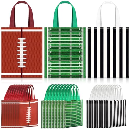 Photect 24 Pcs Football Non Woven Gift Bags Football Goodies Candy Treat Bags Sport Favor Bags for Sport Party Decorations Super Football Bowl Party Supplies