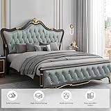 Laxodor Bed Frame with Headboard, Solid Wood Frame, European Light Luxury Design, Modern Minimalist Double Bed with Storage, No Box Spring Needed (Purple, King Size Bed)