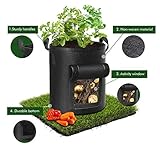 Cavisoo 5-Pack 10 Gallon Potato Grow Bags, Garden Planting Bag with Reinforced Handle, Thickened Nonwoven Fabric Pots for Tomato, Vegetable and Fruits