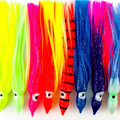 10pcs Soft Plastic Octopus Squid Skirt Fishing Lures 30cm/12in Trolling Saltwater Soft Fishing Lures Set30cm (Mix Color)