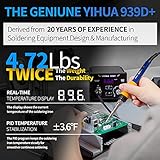 YIHUA 939D+ Digital Soldering Station, 75W Equivalent with Precision Heat Control (392°F to 896°F) and Built-in Transformer. ESD Safe, Lead Free with °C/°F display (Black)