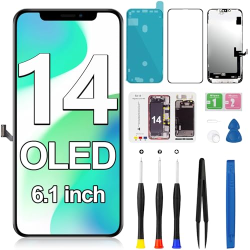 OLED Screen Replacement for iPhone 14, LCD Display 3D Touch Full HD Digitizer Assembly with Repair Tools Compatible with Model A2882 A2649 A2881 A2884 A2883 Face ID True Tone Programmable 6.1 inch