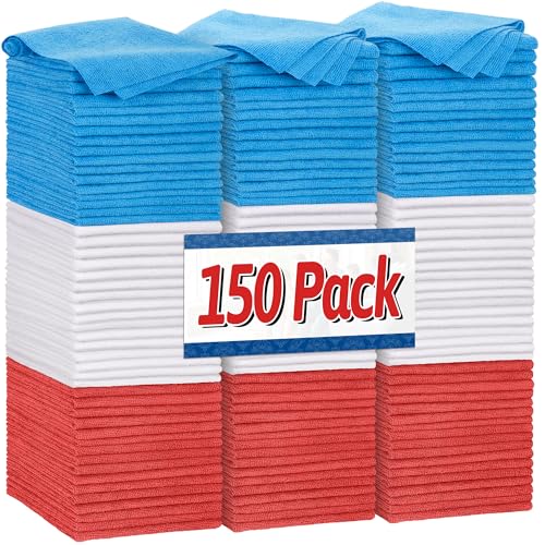 FIXSMITH Shop Towels, Pack of 150, Microfiber Cleaning Cloth Bulk, Microfiber Towels for Cars, Lint Free, Scratch-Free Cleaning Rags for Housekeeping, 11.5 x 11.5 inch