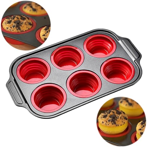 Silicone Muffin Pan, 6 Cups Muffin Pans with Metal Frame Nonstick Press to Easily Pop Out for Baking Homemade Muffins, Breads, Cupcakes, Egg Bites, BPA-Free Silicone Muffin Tin Cupcake Pan Mold