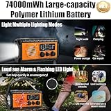 QAUYYW 74000mWh Emergency Radio with NOAA Weather Alert, Portable Hand Crank SW/AM/FM Survival Radio with Fast Charge Rechargeable Solar Battery, Flashlight, Reading Lamp,SOS Sirenor Home Outdoor