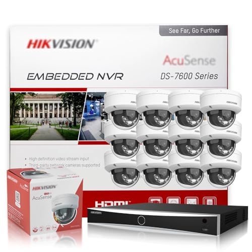 HIKV 16 Channel NVR System Kit, DS-7616NXI-K2/16P 4K ACU-Sense PoE NVR, 12x DS-2CD2183G2-LIS2U 8MP Mic IP Cam, Facial Recognition, Perimeter Protection, AI Detection,Compatible for Hikvision(NO HDD)