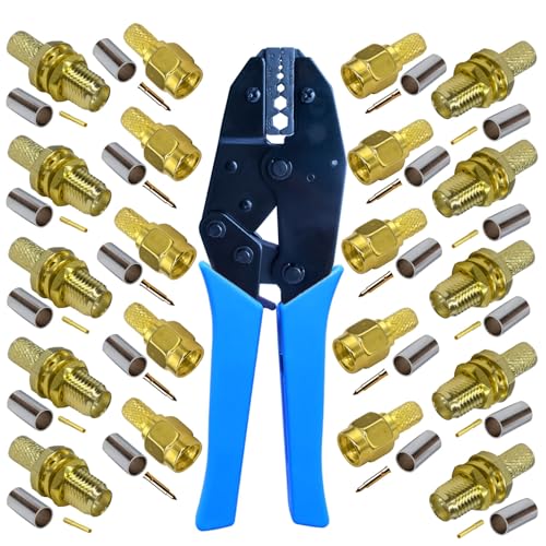 Yeerong SMA Connector and SMA Crimping Tool Kit, SMA Crimper and 10pcs SMA Male Crimp Connector&10Pcs Female Crimp Connectors for RG58 WIFI Antenna Extension Cable, C-S-58